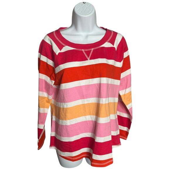 T by Talbots Bright red pink yellow stripe pullover long sleeve Med Petite NWT - Picture 1 of 5
